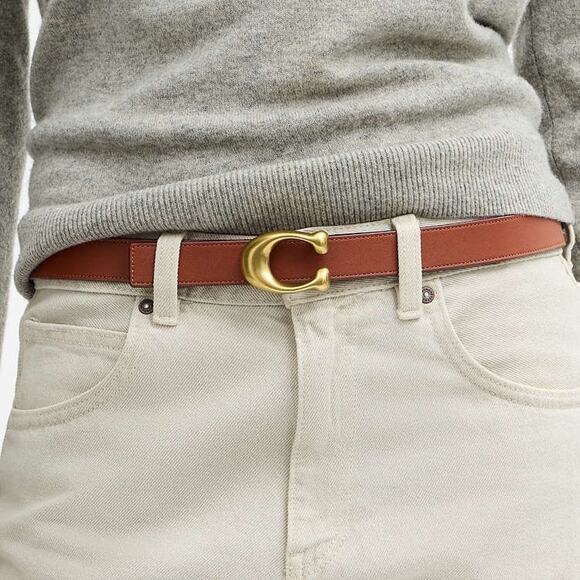 NWT COACH Women Brass/Tan Caramel Sculpted C Buckle Reversible Belt 25 Mm ceb69 main image 7